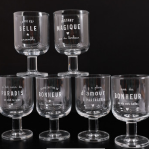 6 verres à pied "cultive le bonheur"